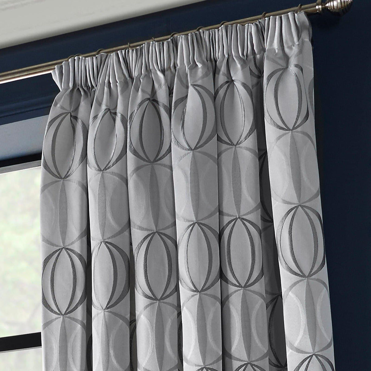 Omega Geometric Jacquard Lined Tape Top Curtains Silver Tape Top Curtains Alan Symonds
