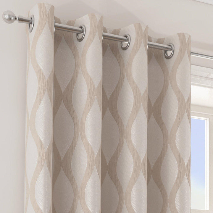 Deco Geometric Wave Lined Eyelet Curtains Natural -  - Ideal Textiles