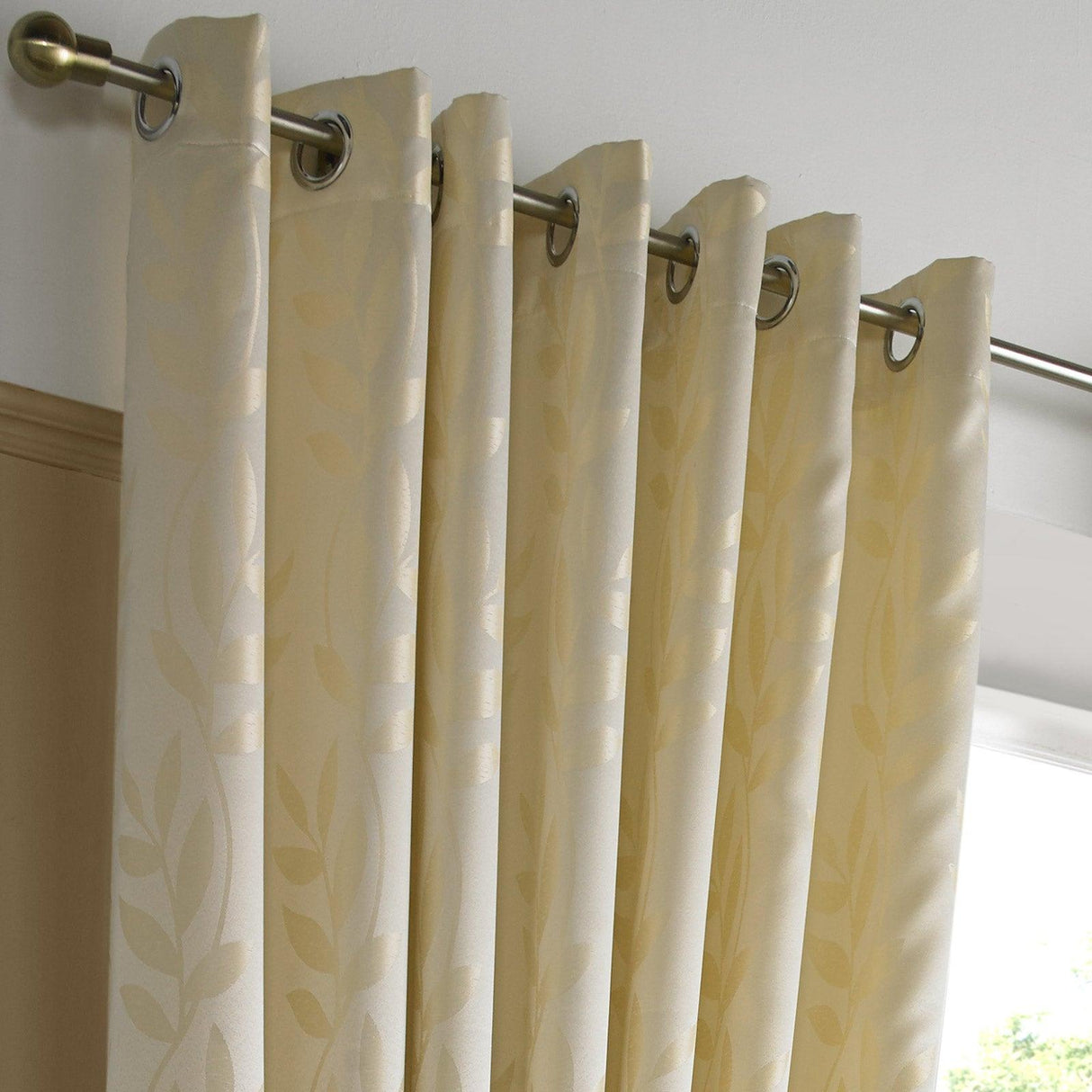 Tivoli Leaf Jacquard Lined Eyelet Curtains Cream Eyelet Curtains Alan Symonds