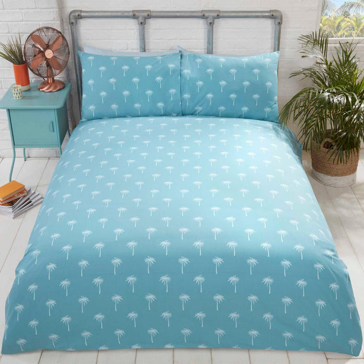 California Palm Tree Reversible Blue Duvet Cover Set -  - Ideal Textiles