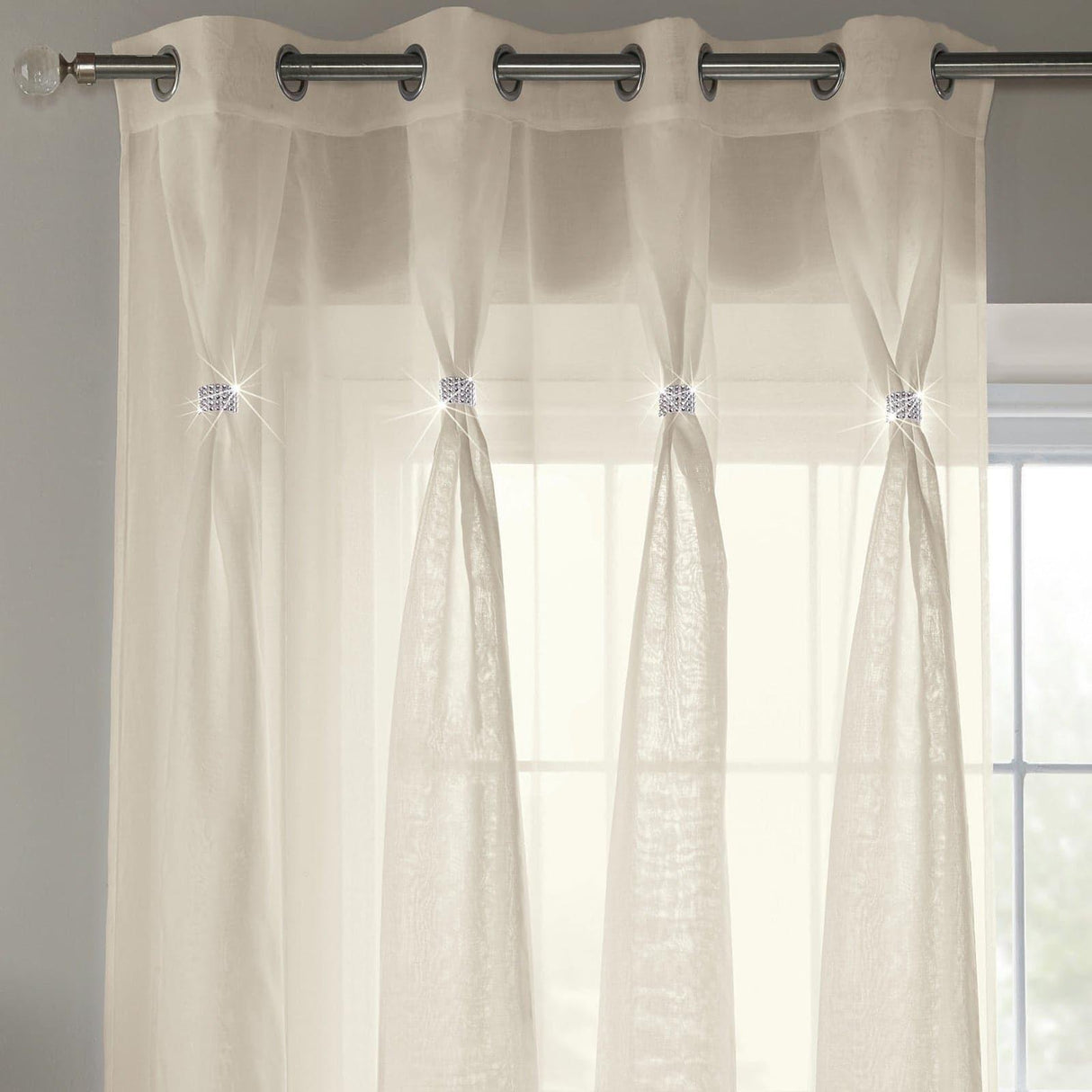 Diana Diamante Eyelet Voile Curtain Panels Cream Voile Curtain Alan Symonds