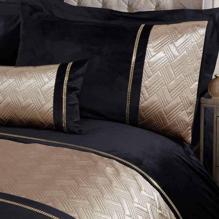 Capri Diamante Embellished Velvet Black & Gold Duvet Cover Set -  - Ideal Textiles