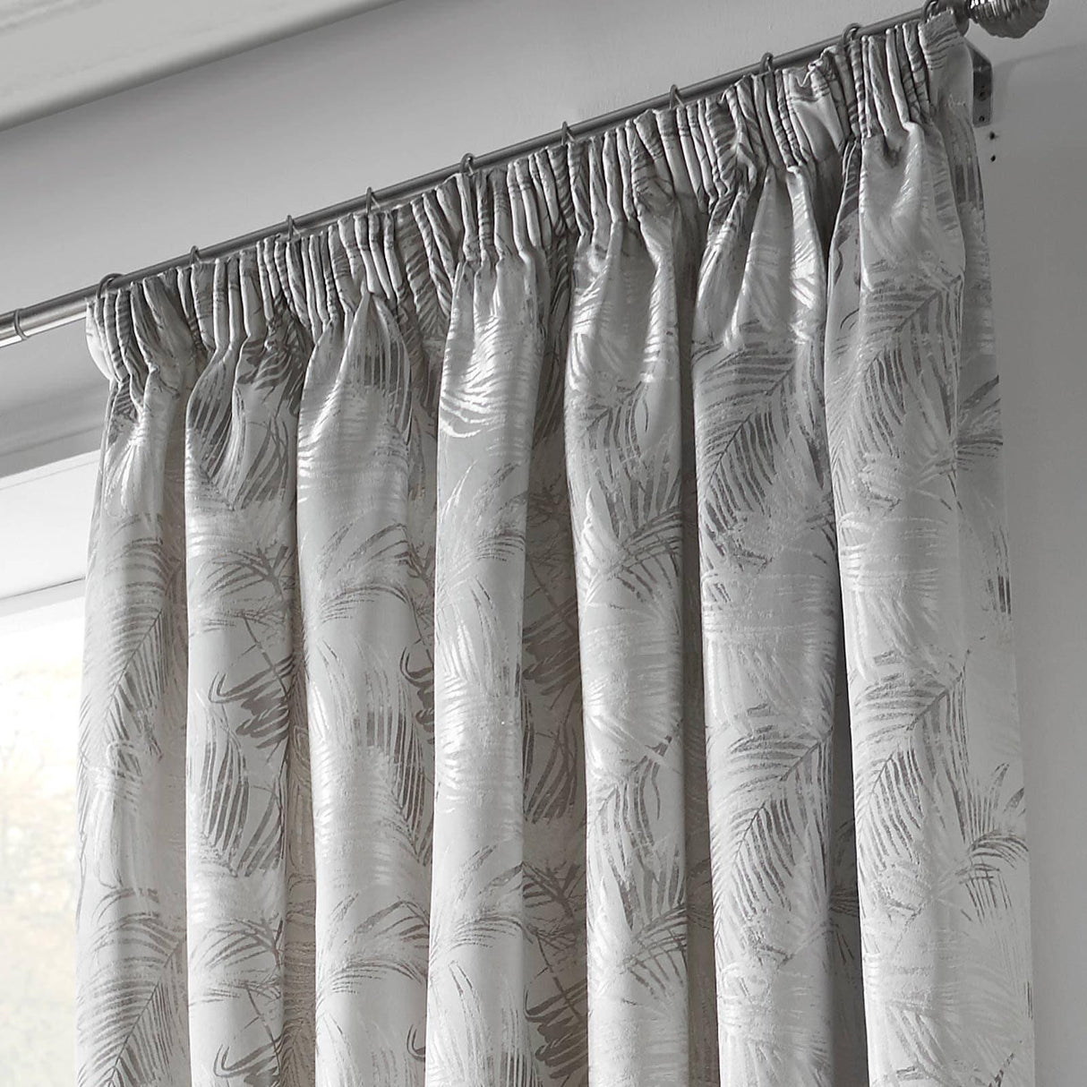 Fiji Jacquard Palm Lined Tape Top Curtains Silver Tape Top Curtains Alan Symonds