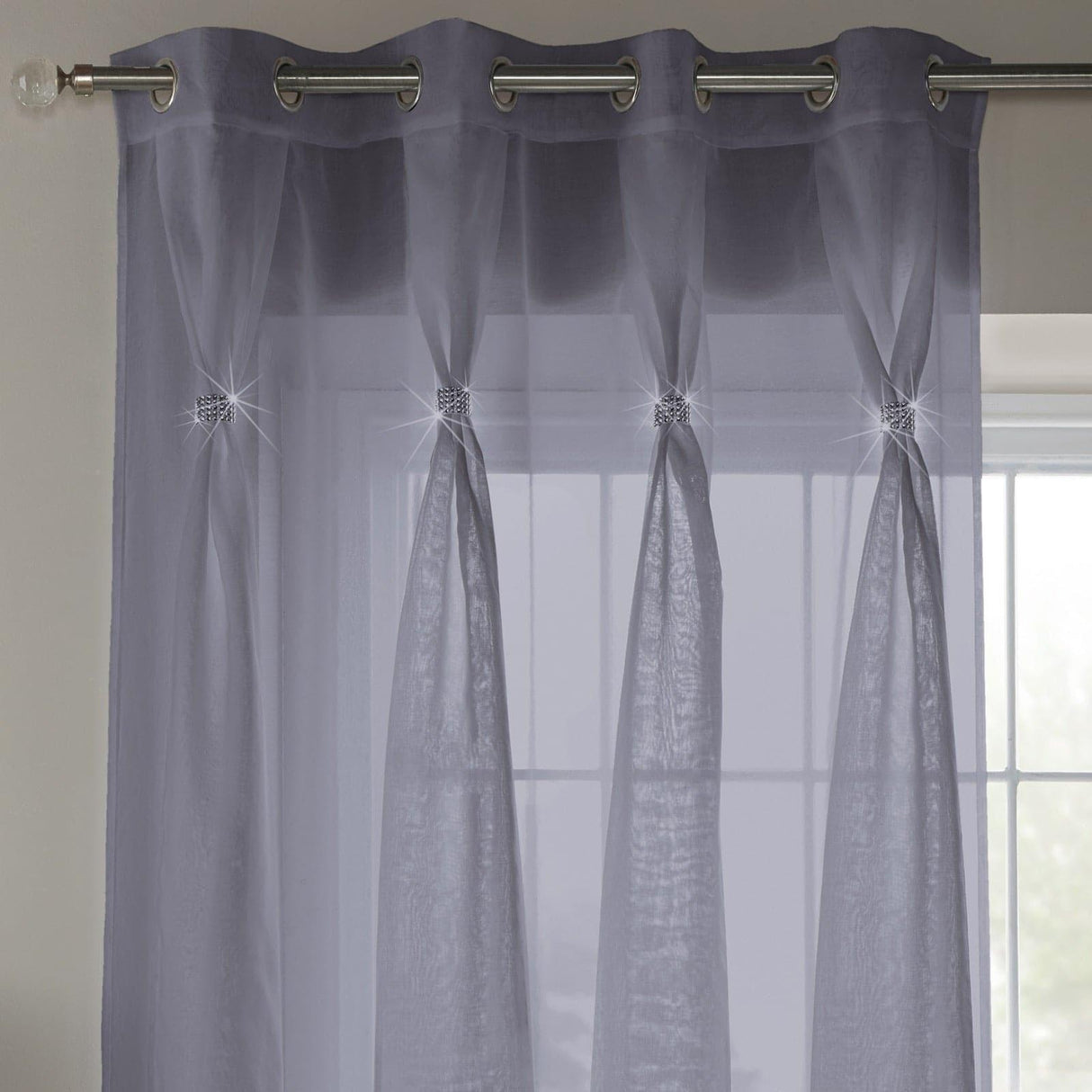 Diana Diamante Eyelet Voile Curtain Panels Silver Voile Curtain Alan Symonds