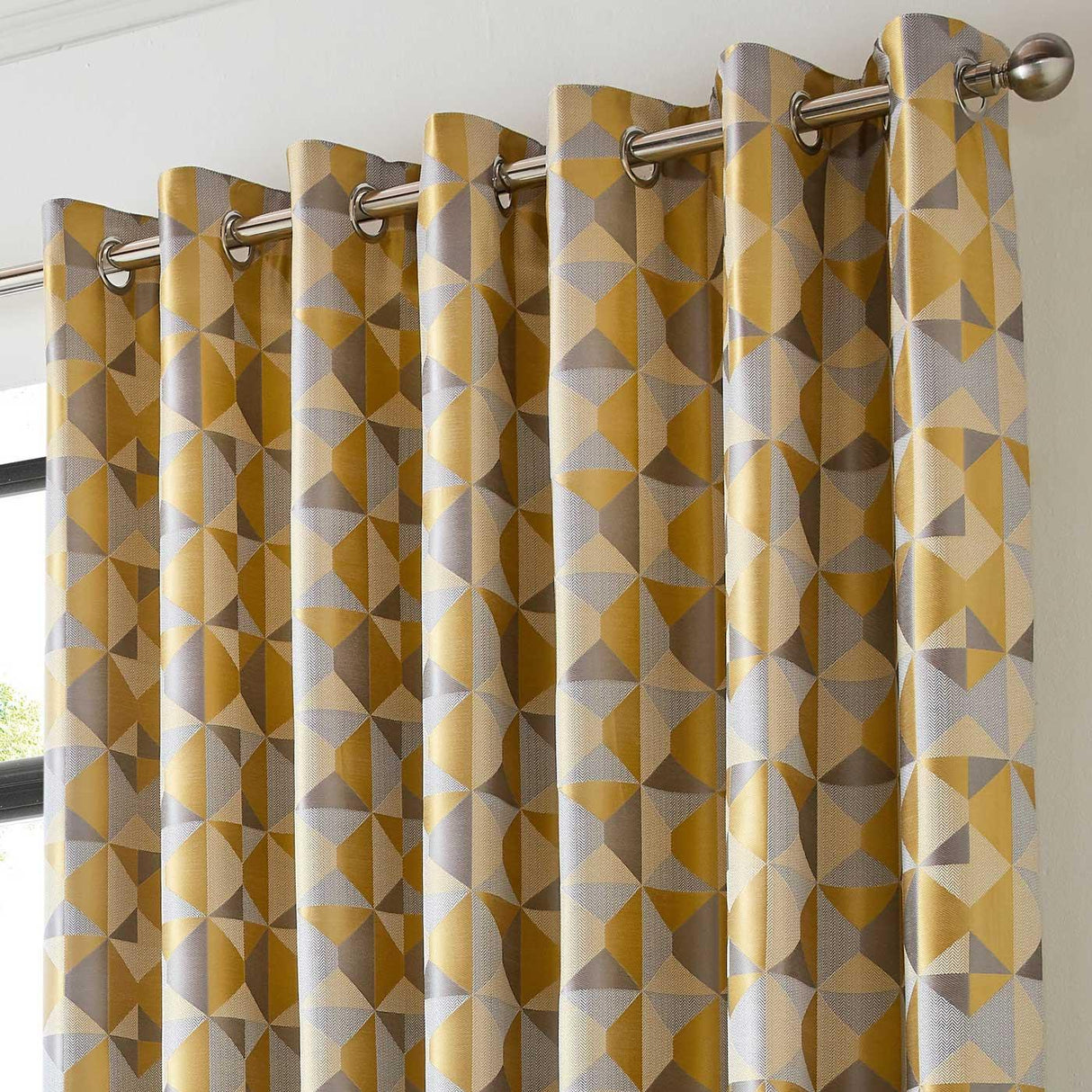 Skandi Jacquard Lined Eyelet Curtains Ochre Eyelet Curtains Alan Symonds