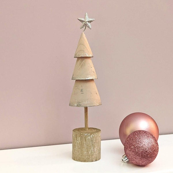 Pink Christmas Tree Wooden Decoration - Ideal