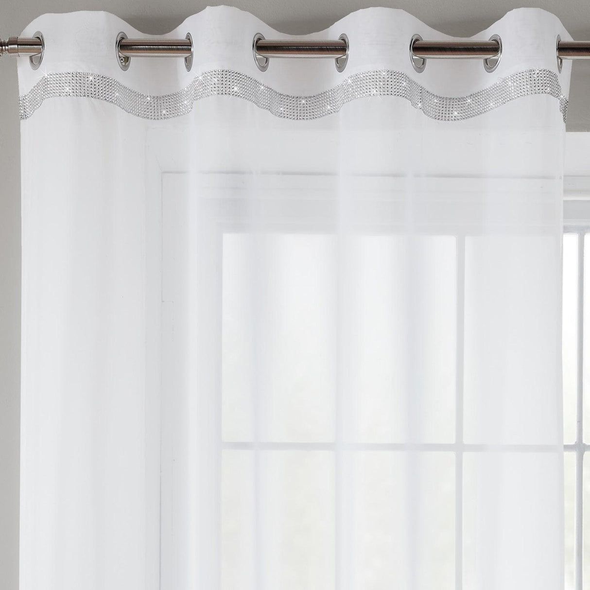 Glitter Diamante Eyelet Voile Curtain Panels White Voile Curtain Alan Symonds 58'' x 54''