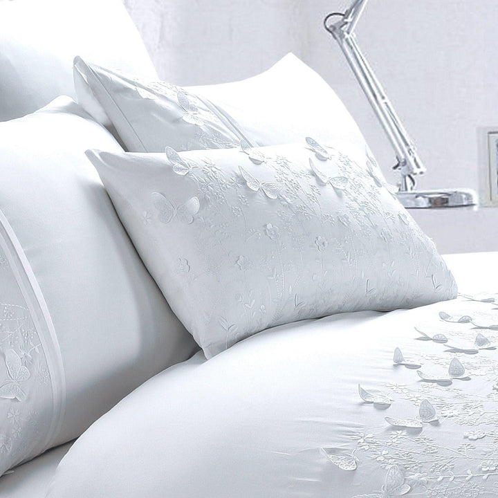 Papillion Butterfly Embellished White Duvet Cover Set -  - Ideal Textiles