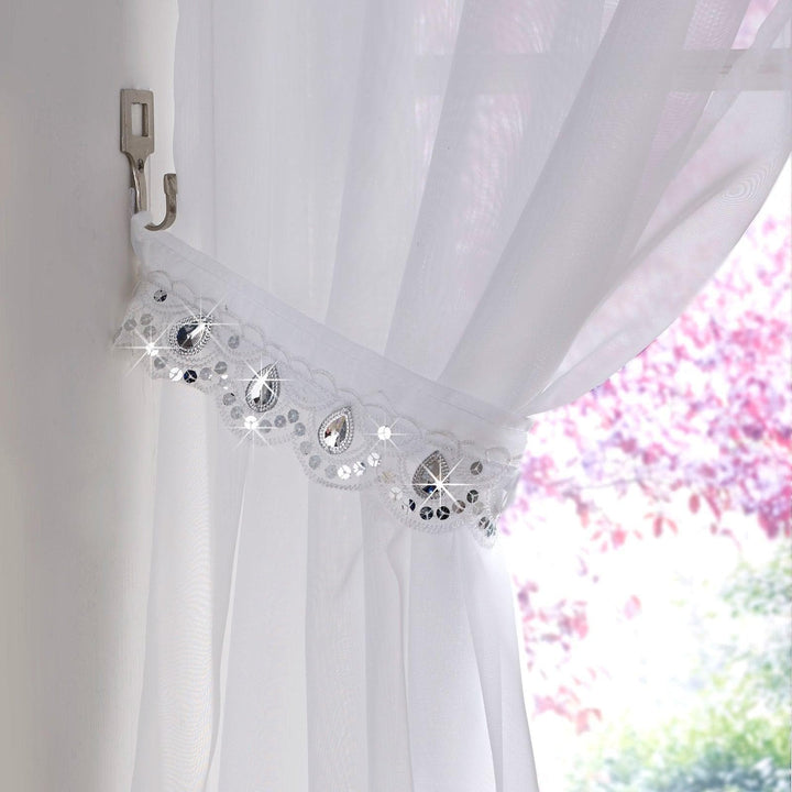 Jewelled Sequin Voile Curtain Panels White -  - Ideal Textiles