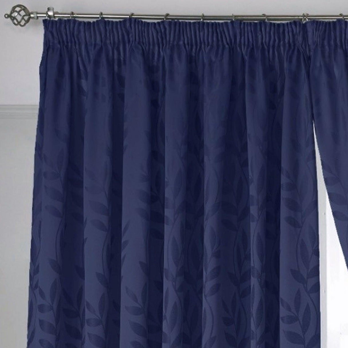 Tivoli Leaf Jacquard Lined Tape Top Curtains Navy Tape Top Curtains Alan Symonds