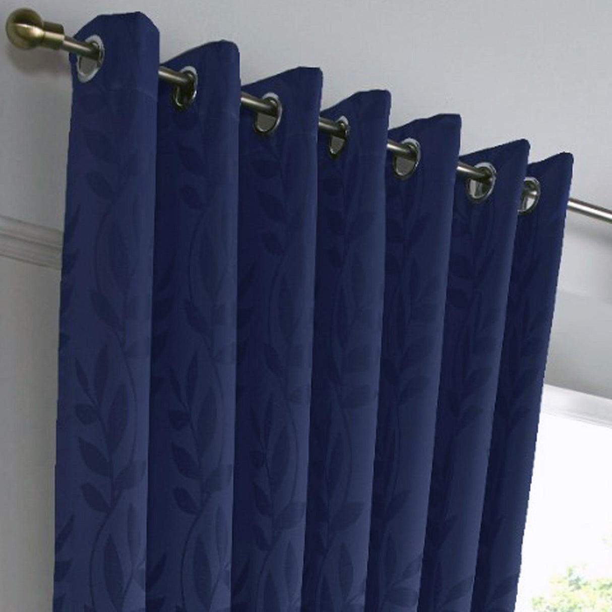 Tivoli Leaf Jacquard Lined Eyelet Curtains Navy Eyelet Curtains Alan Symonds