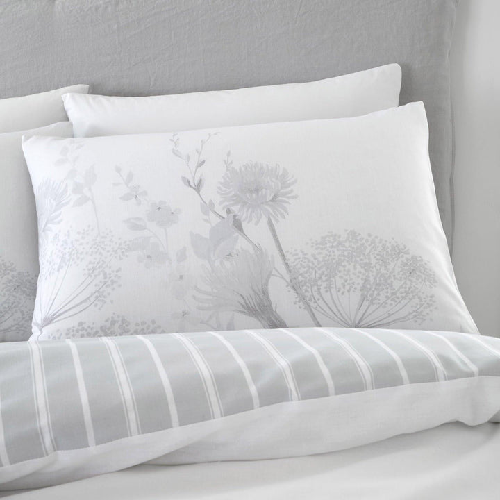 Meadowsweet Floral Silhouette Reversible White & Grey Duvet Cover Set - Ideal
