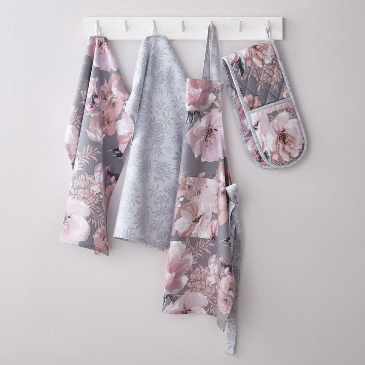 Dramatic Floral 100% Cotton Double Oven Glove Grey -  - Ideal Textiles
