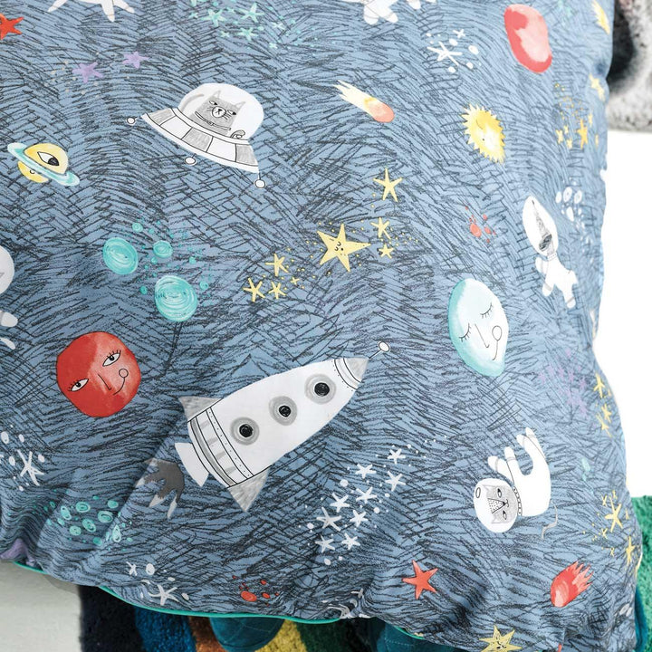 Space Race 100% Cotton Percale Kids Blue Duvet Cover Set -  - Ideal Textiles