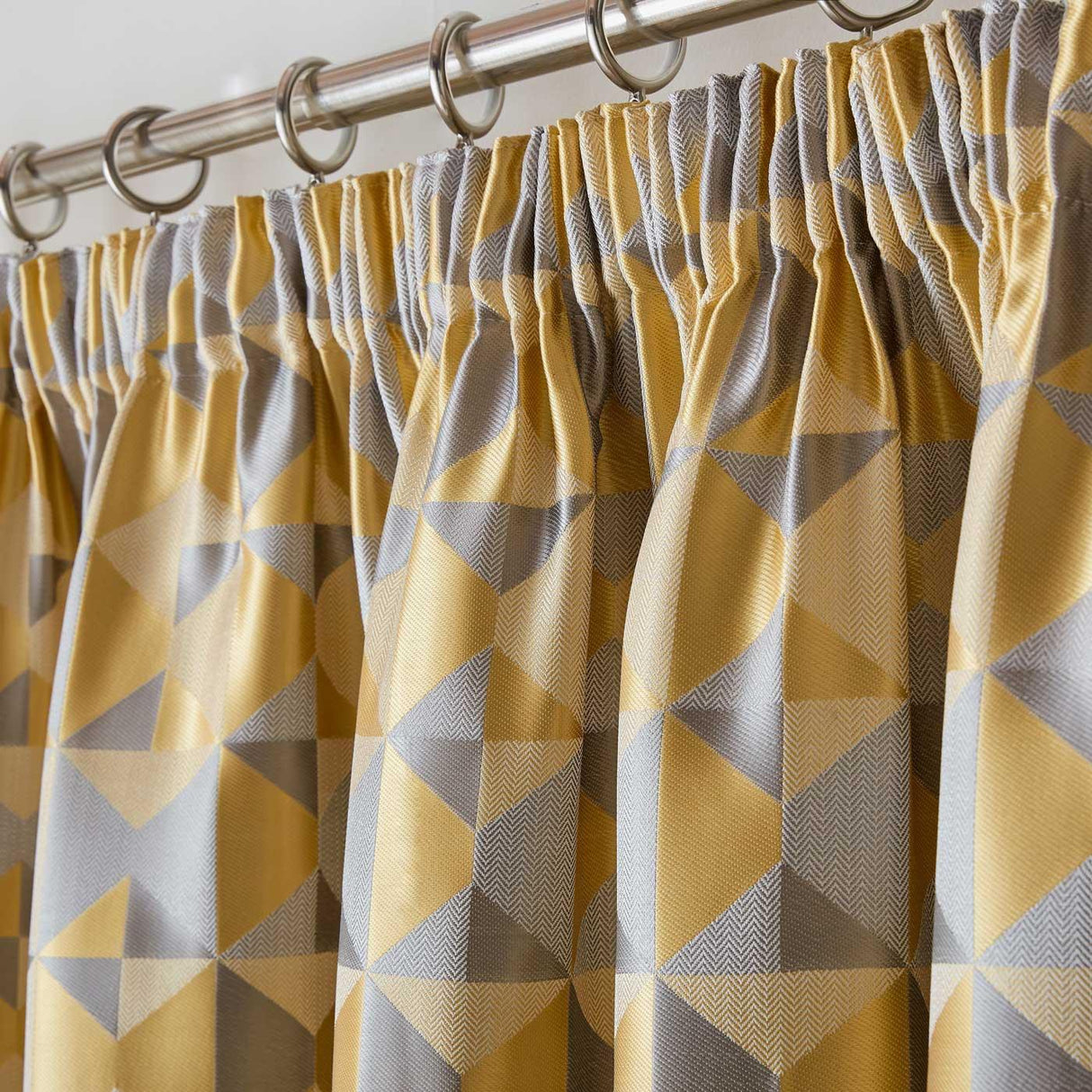 Skandi Geometric Jacquard Lined Tape Top Curtains Ochre Tape Top Curtains Alan Symonds