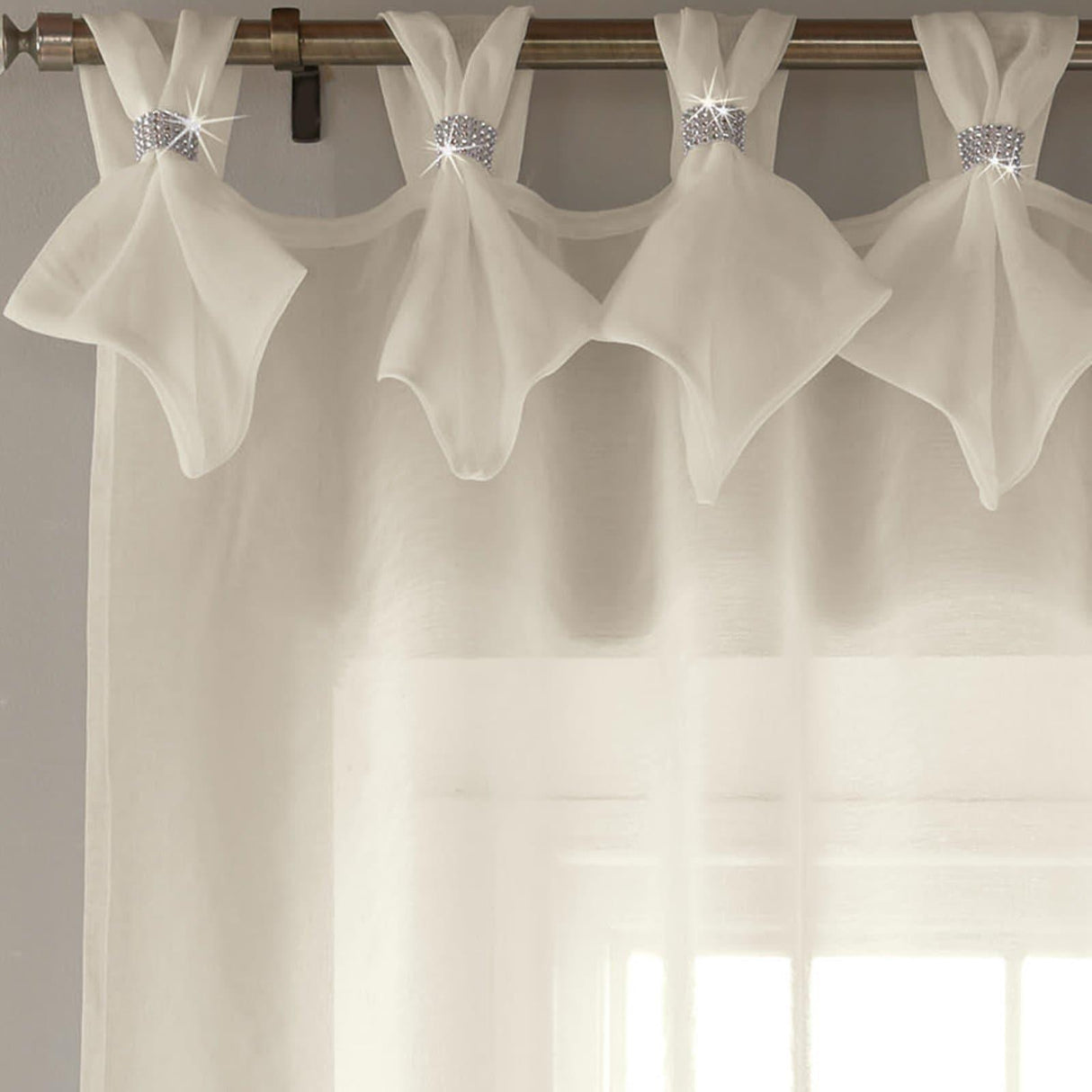 Tiara Diamante Tab Top Voile Curtain Panels Cream Voile Curtain Alan Symonds