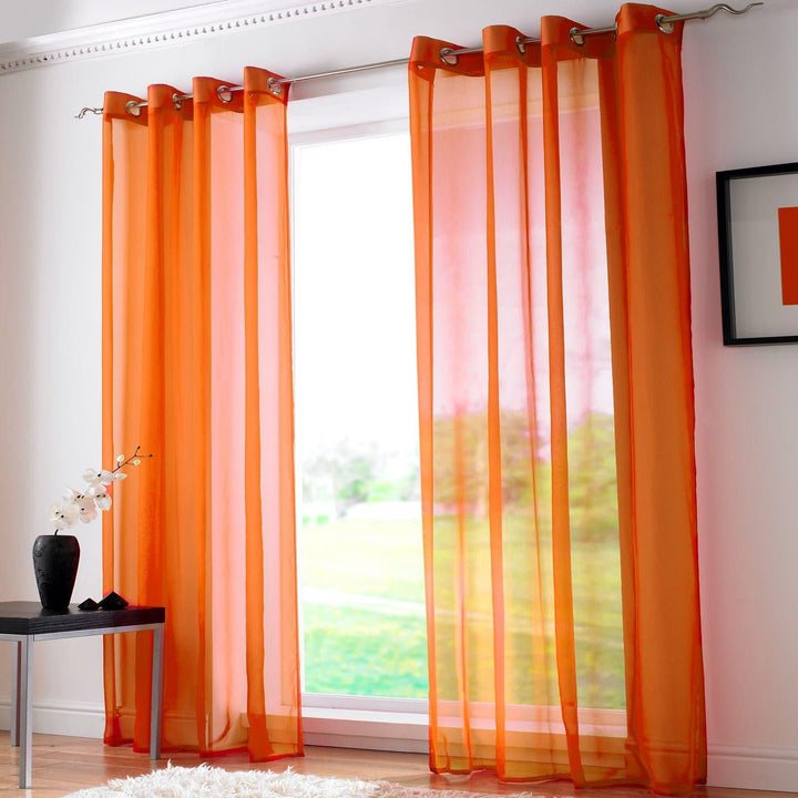 Plain Eyelet Voile Curtain Panels Orange -  - Ideal Textiles