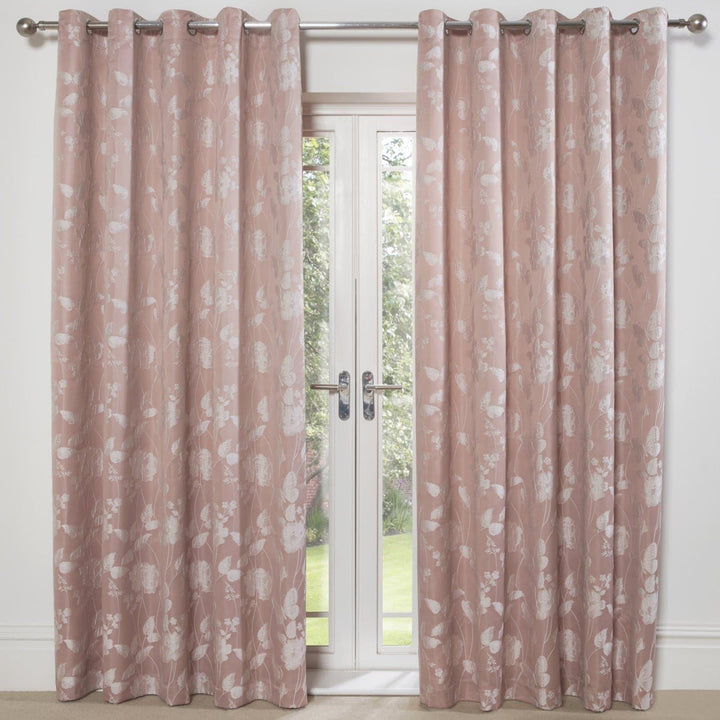 Butterfly Meadow Jacquard Lined Eyelet Curtains Blush Pink -  - Ideal Textiles