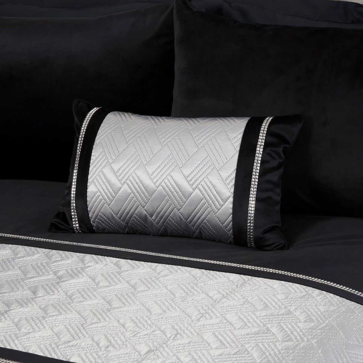 Capri Diamante Embellished Black & Silver Boudoir Cushion Filled Cushion Rapport