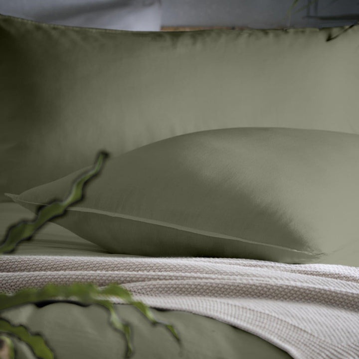 Cassia 100% Washed Cotton Khaki Duvet Cover Set -  - Ideal Textiles
