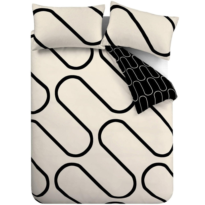 Linear Curve Geometric Black Duvet Cover Set -  - Ideal Textiles