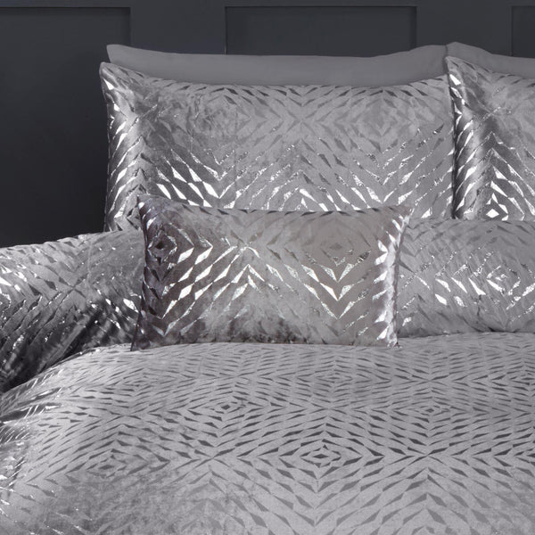 Bellagio Metallic Velvet Silver Boudoir Cushion - Ideal