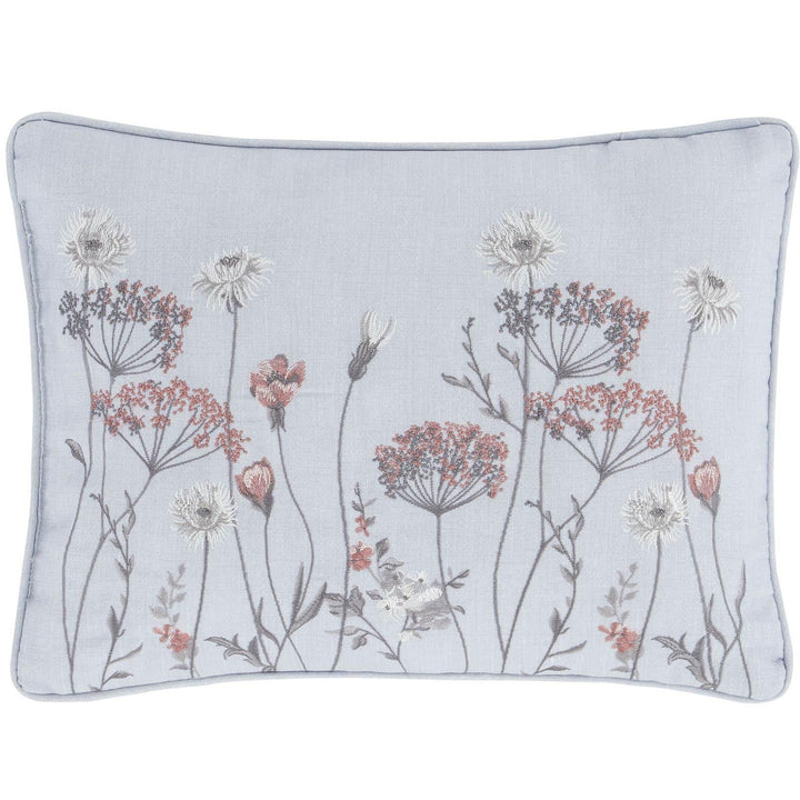 Meadowsweet Floral Embroidered Grey Filled Boudoir Cushion - Ideal