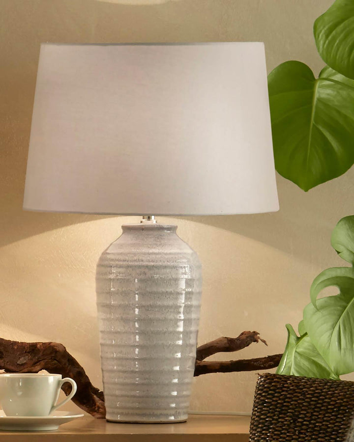 Tilly Table Lamp Blue and Ivory Ombre Ceramic Off-White Shade - Ideal