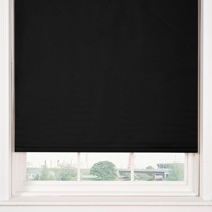 Plain Thermal Blackout Roller Blind Black - 60cm width x 165cm drop - Ideal Textiles