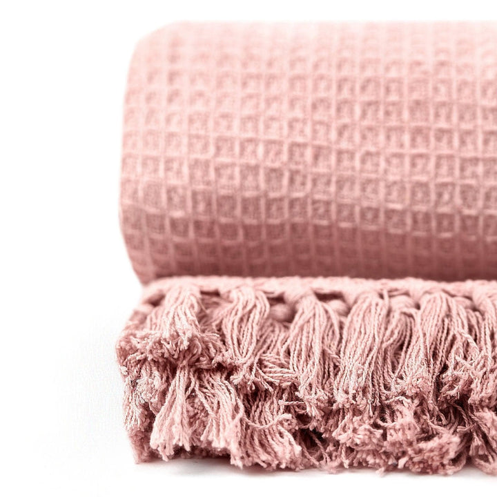 Honeycomb Waffle 100% Recycled Cotton Blush Pink Throws -  - Ideal Textiles