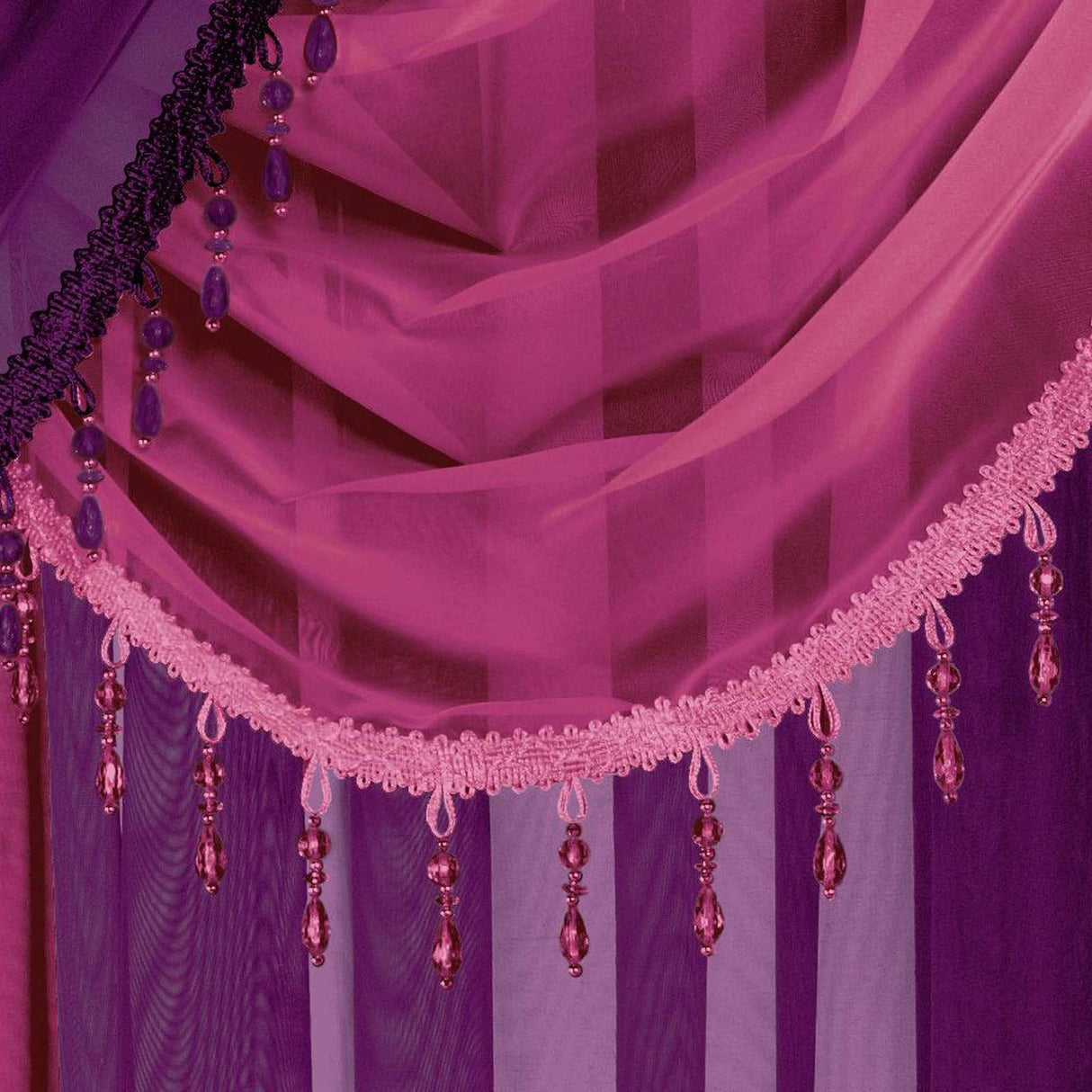 Beaded Voile Swag Cerise Voile Curtain Alan Symonds