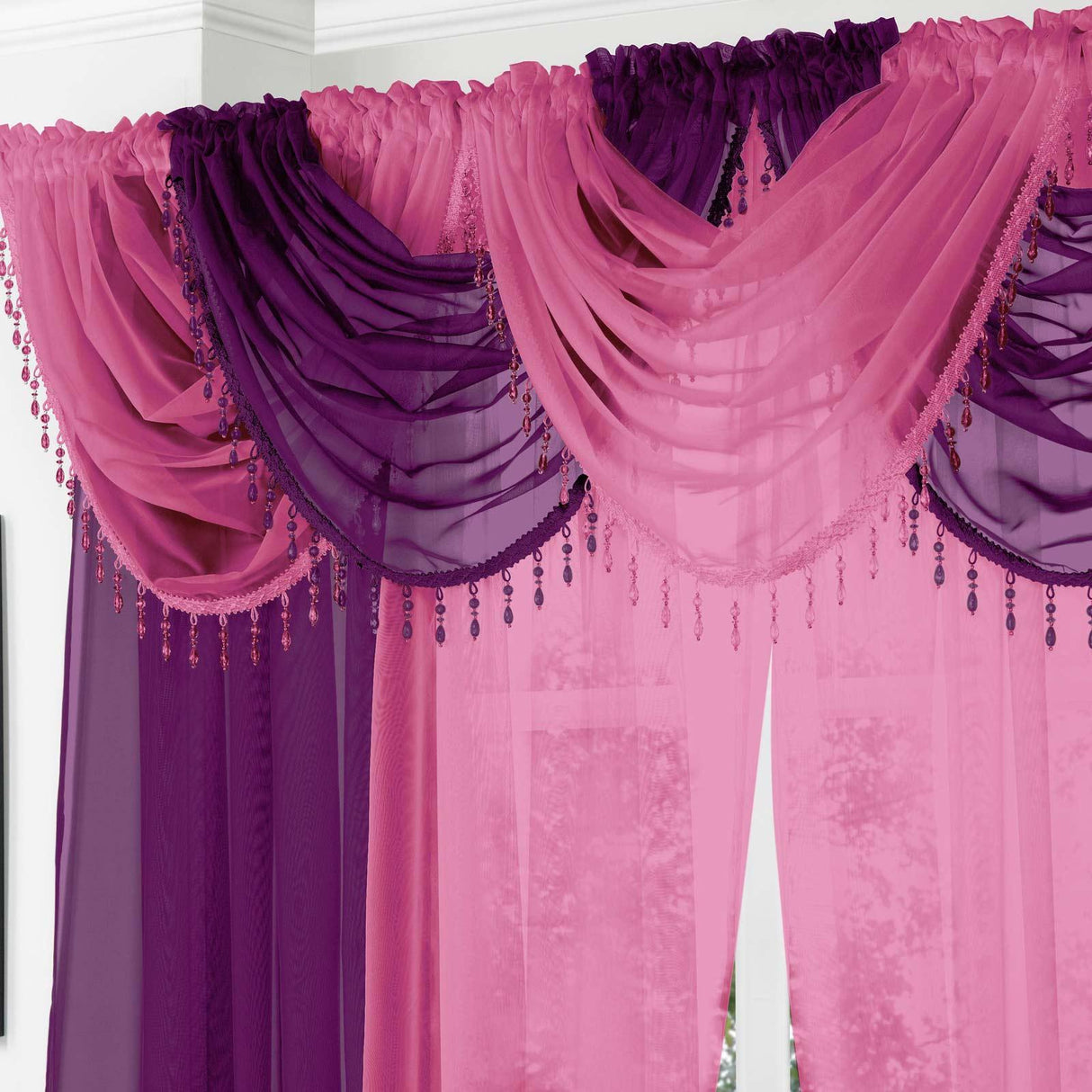 Beaded Voile Swag Cerise Voile Curtain Alan Symonds