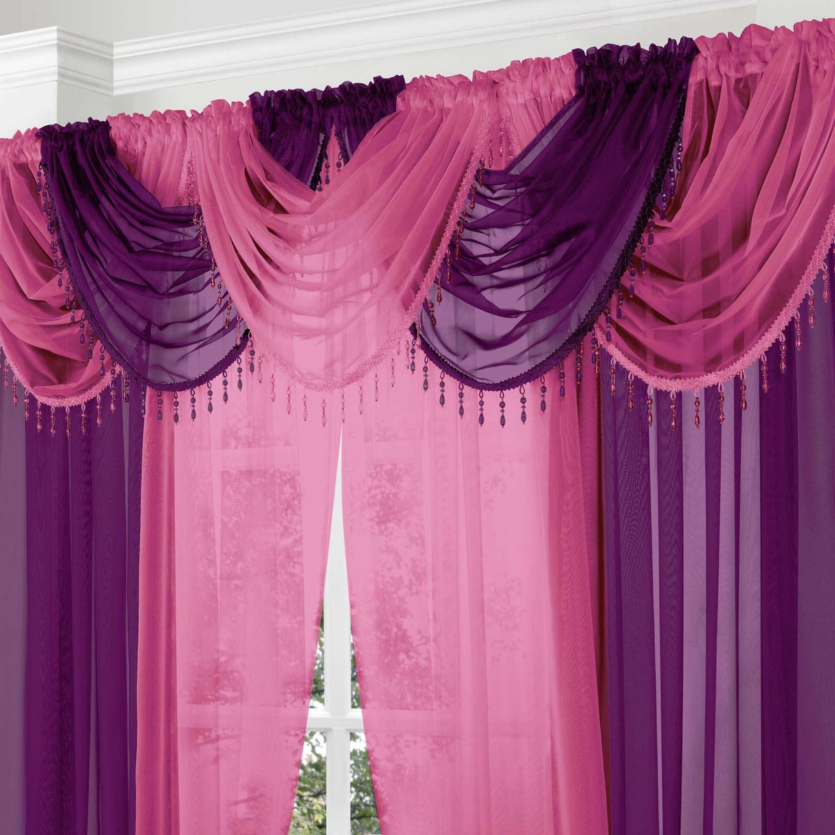 Beaded Voile Swag Cerise Voile Curtain Alan Symonds