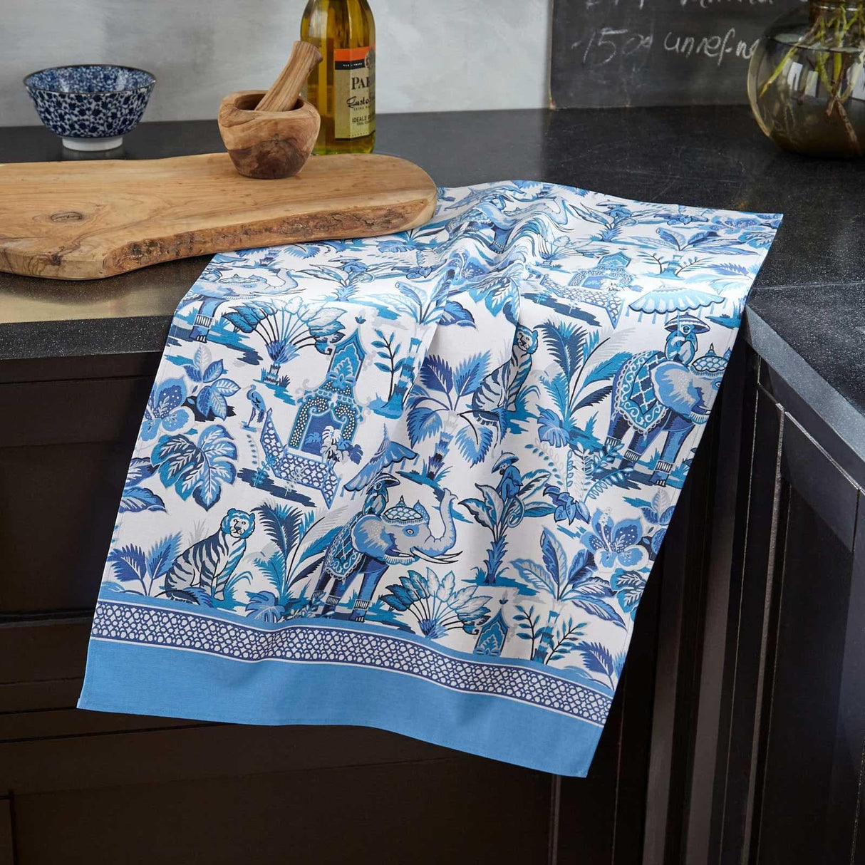 India Blue Luxury Cotton Printed Tea Towel Tea Towels Ulster Weavers