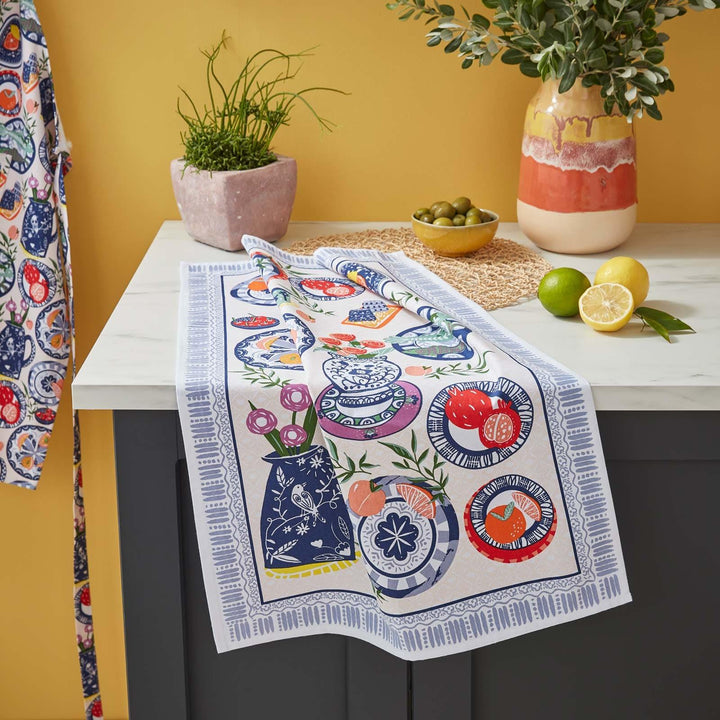 Mediterranean Plates Luxury Cotton Printed Tea Towel - Ideal