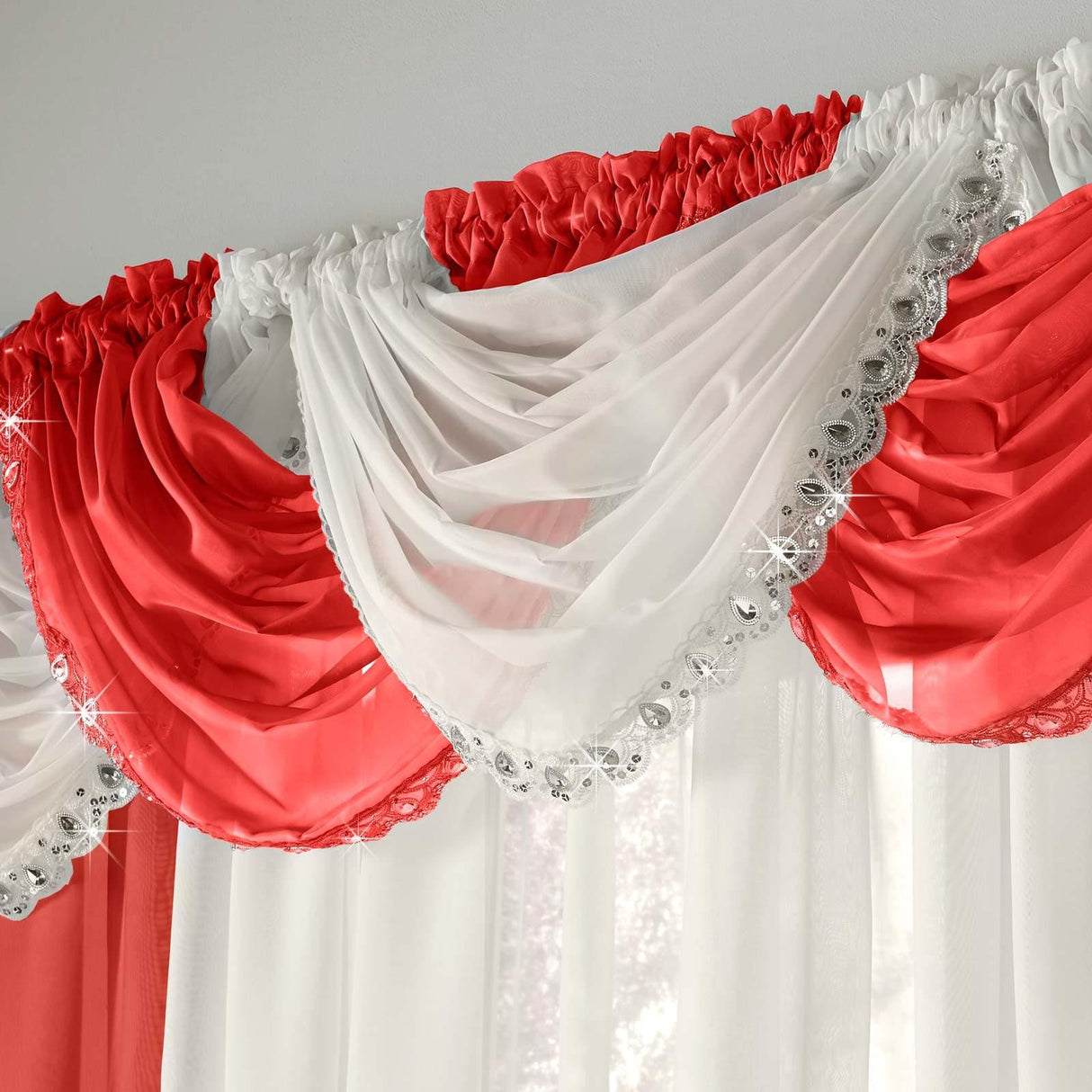 Jewelled Cream Voile Curtain Swags Voile Curtain Alan Symonds