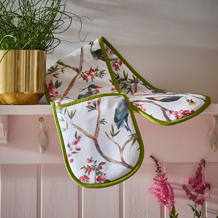 Oriental Birds Luxury Cotton Double Oven Glove -  - Ideal Textiles