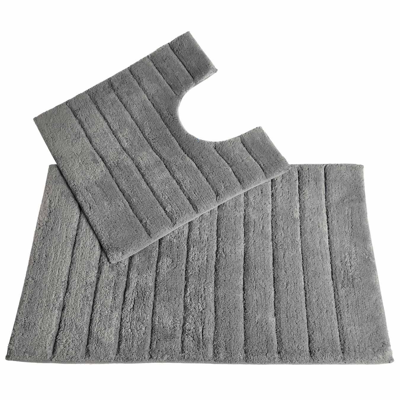 Linear Rib Cotton Bath & Pedestal Mat Set Dove Grey Ideal Textiles
