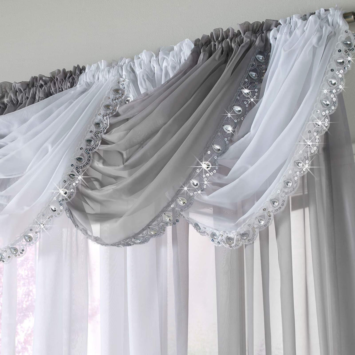 Jewelled Silver Voile Curtain Swags Voile Curtain Alan Symonds