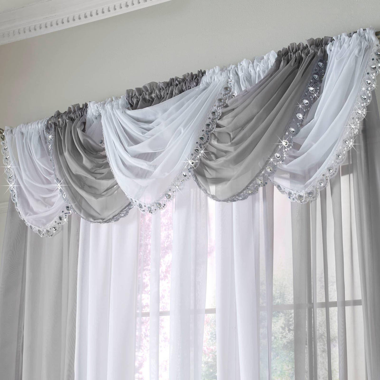 Jewelled Silver Voile Curtain Swags Voile Curtain Alan Symonds