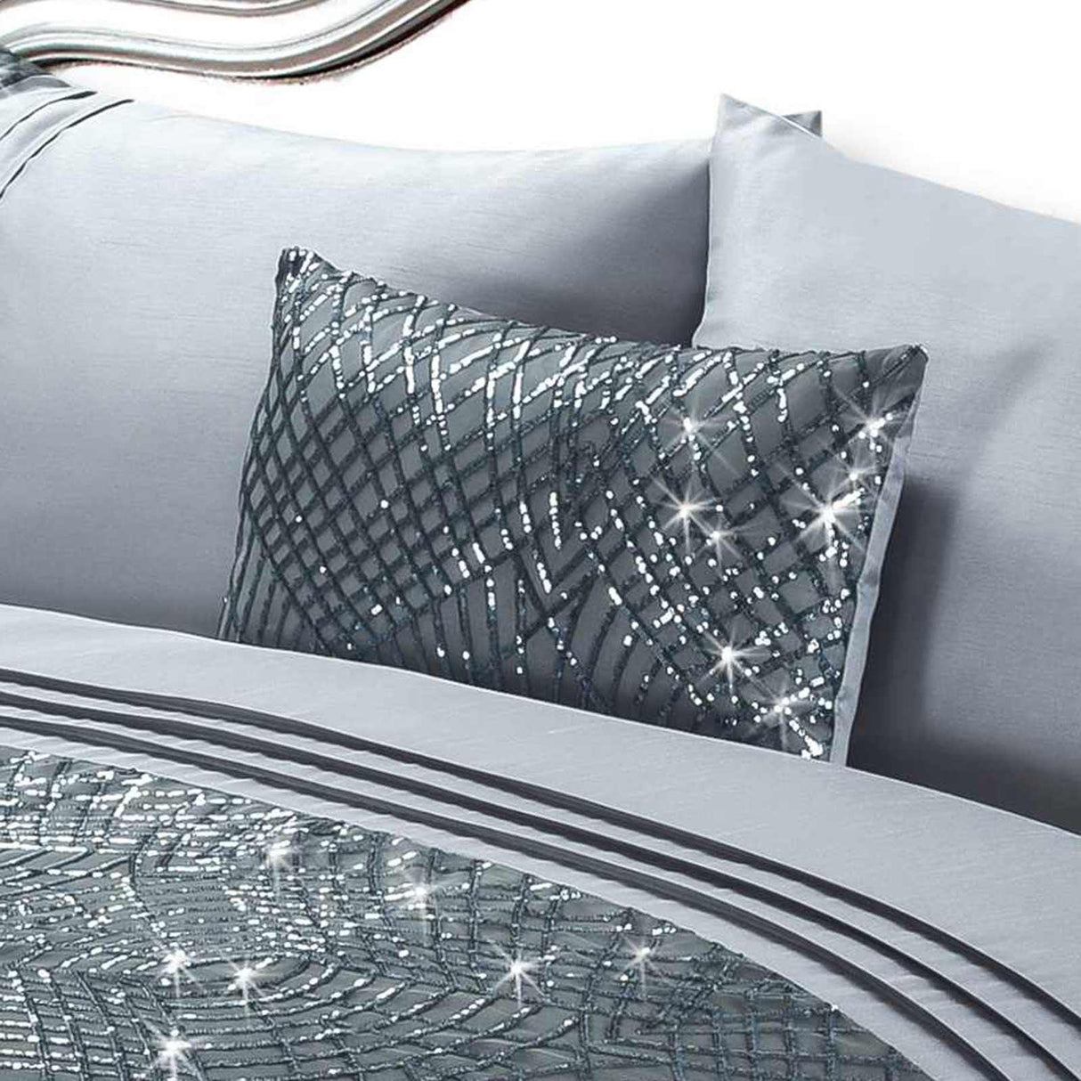 Charleston Glitter Sparkle Grey Boudoir Cushion Filled Cushion Rapport