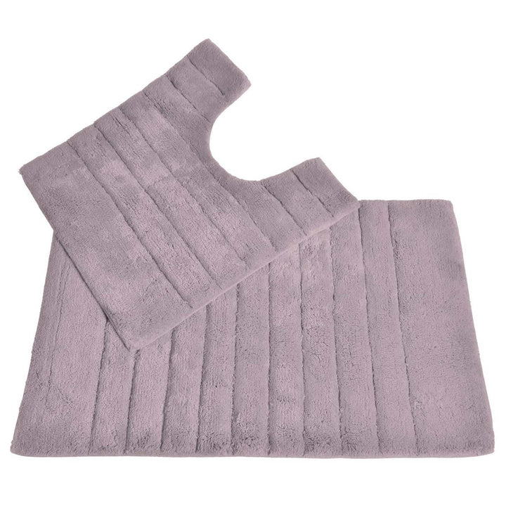 Linear Rib Cotton Bath & Pedestal Mat Set Heather -  - Ideal Textiles
