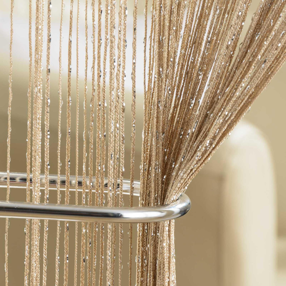 Glam String Door Curtain Panel Latte Door Curtain Tyrone Textiles