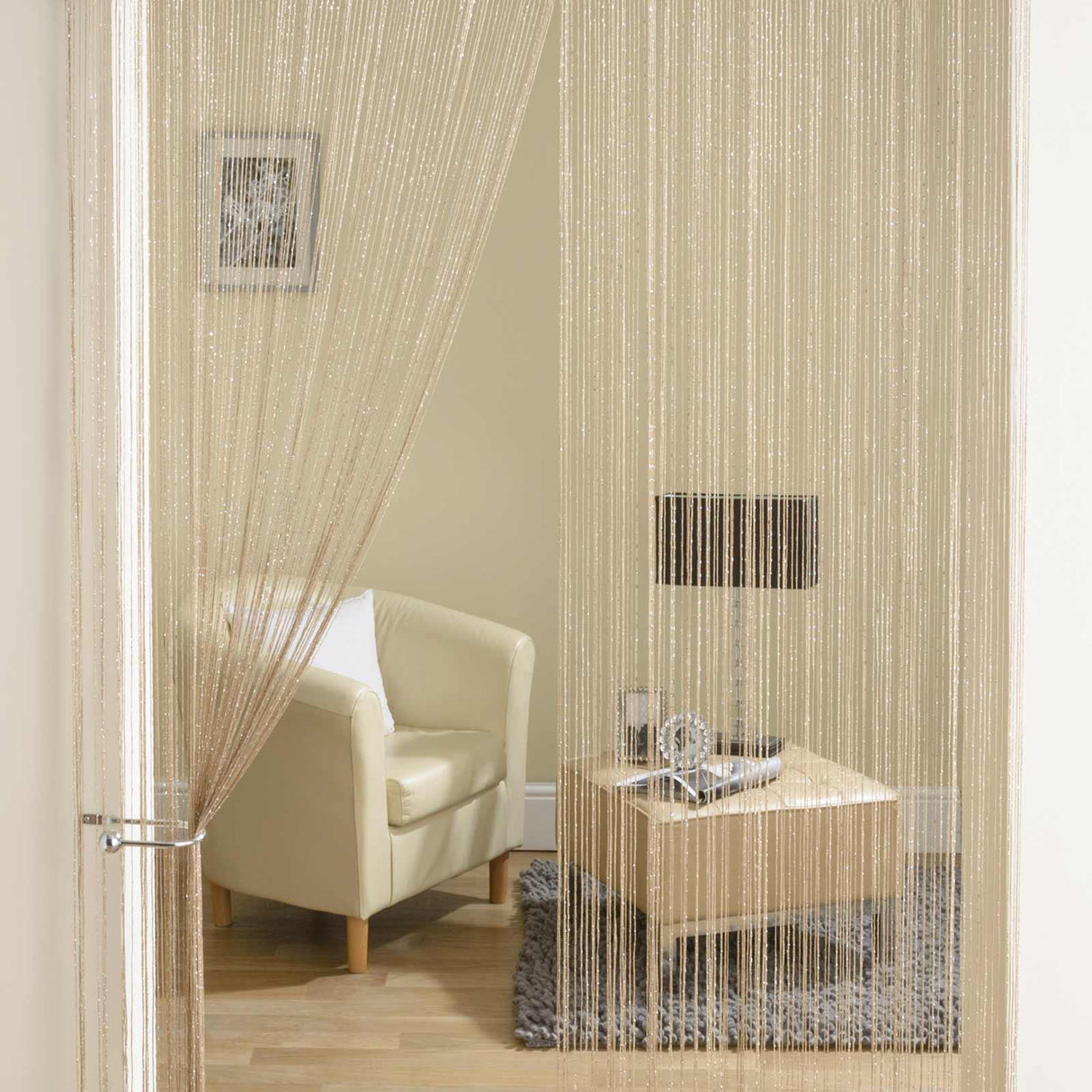 Glam String Door Curtain Panel Latte Door Curtain Tyrone Textiles