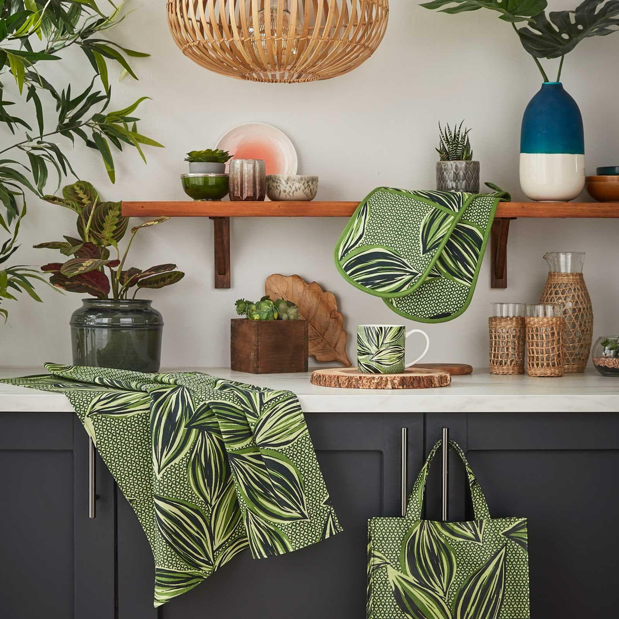 Geo Leaves Luxury Cotton Printed Tea Towel Tea Towels Ulster Weavers