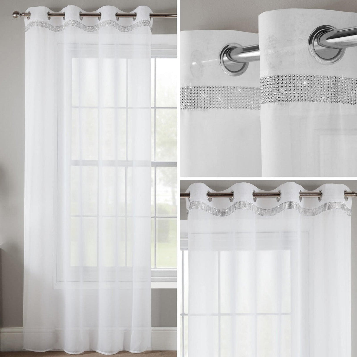 Glitter Diamante Eyelet Voile Curtain Panels White Voile Curtain Alan Symonds