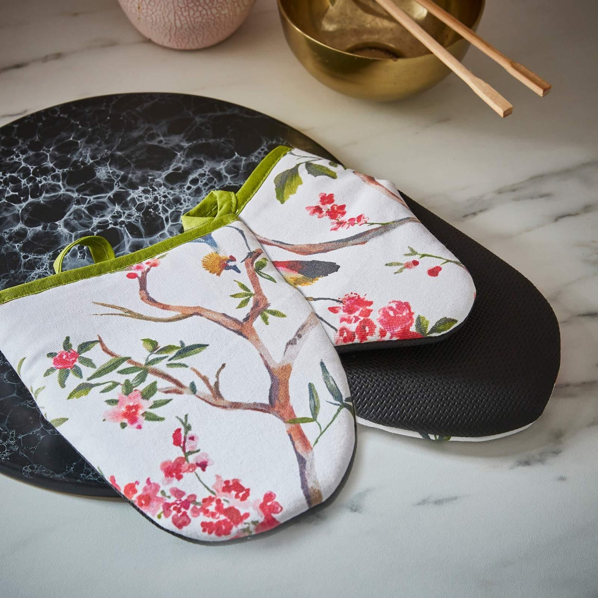 Oriental Birds Neoprene Micro Mitts Pair Oven Gloves Ulster Weavers