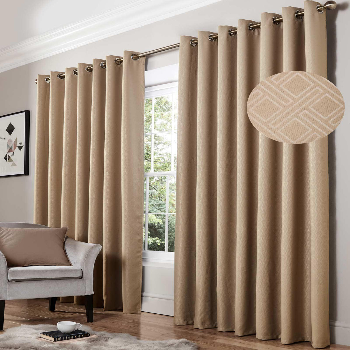 Diamond Blackout Eyelet Curtains Mink Eyelet Curtains Alan Symonds 46'' x 54''