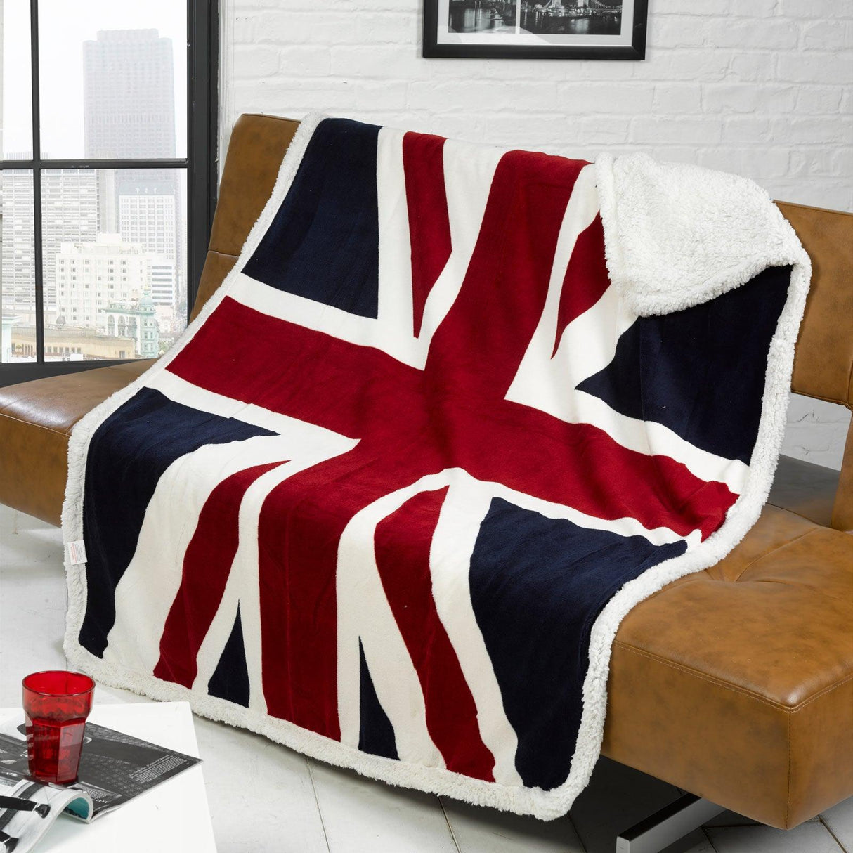 Union Jack Red Sherpa Fleece Throw 130x160cm Throw Rapport