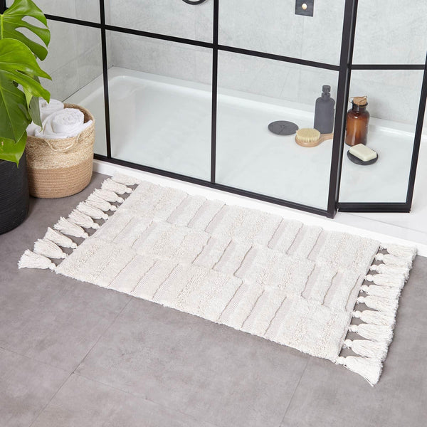 Tassel Stitch Cotton Bath Mat Natural - Ideal